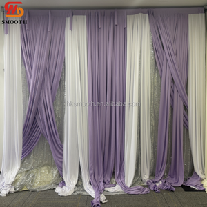 ฉากหลังงานแต่งงานสีม่วงขาว ขนาด 12*12 ฟุต แบบเรียบหรู พร้อมผ้าม่านตกแต่งเวทีสองชั้น - Product Image 2