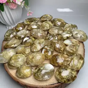 كريستال معدن مصقول Lepidolite الليثيوم الذهبي ميكا النخيل حجر شفاء الصخور