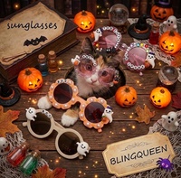 Lunettes de soleil pour chien pour fête d'Halloween, faites à la main, en plastique écologique, avec montures rondes, accessoires photo tendance