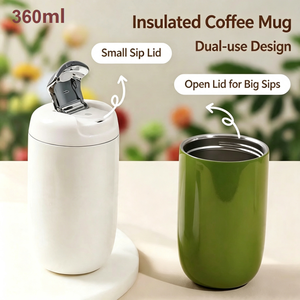 360ml 316 Stainless Steel <b>Insulated</b> <b>Coffee</b> <b>Mug</b> Dual Use Flip Lid Portable Travel Tumbler Reusable Thermal <b>Coffee</b> Cup For Outdoor - Product Image 2
