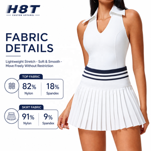 Ensemble jupe de tennis <span class=keywords><strong>2</strong></span> pièces pour femme avec short intégré, poches, débardeur polo sans manches, séchage rapide, respirant, plissé, logo personnalisé - Product Image 1