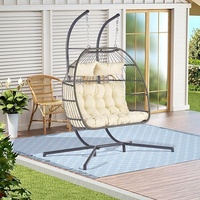 Kursi Gantung Telur Ganda Modern dari Logam, Kursi Ayun Lipat dengan Dudukan untuk 2 Orang, Furnitur Luar Ruangan untuk Taman dan Teras