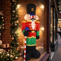 Soldat Casse-Noisette Gonflable Classique avec Uniforme Militaire Rouge et Vert et Sceptre en Forme de Canne à Sucre pour Décoration de Jardin de Noël