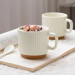 Wholesale Creative Vertical Stripe White Brown Splicing Ceramic Mug Custom Logo Party Use 260ml Capacity Microwave - Product Image 2