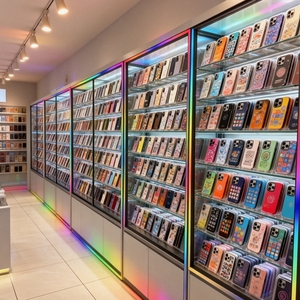 Vitrine d'<span class=keywords><strong>exposition</strong></span> pour présentoir en verre trempé sur mesure avec éclairage LED couleur sur base, idéale pour la présentation de produits de boutiques spécialisées (e-commerce) - Product Image 1