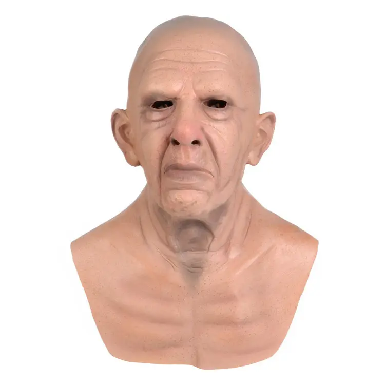 Real Facial Hele Gezicht Aangepaste Partij Horror Halloween Latex Blote Oude Bald Head Human Man Masker