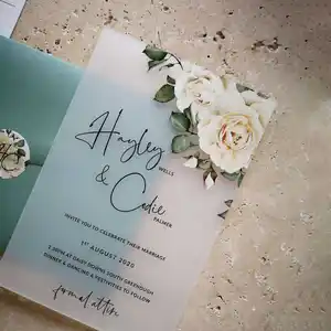 Carte d'invitation de mariage d'anniversaire de douche nuptiale de bébé de fleur acrylique claire avec l'autocollant de cire d'enveloppe