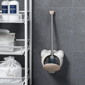 Support mural pour brosse de toilette Bear en acier inoxydable, manche long, durable, résistant à la rouille, design moderne, blanc, gris, rose - Product Image 1