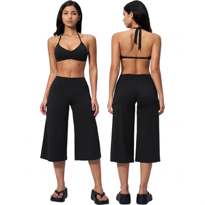 Conjunto de Yoga sin Costuras para Mujer, 2 Piezas, Top Halter Negro, Pantalones Culotte de Cintura Alta, Ropa Deportiva Elástica para Ejercicio - Product Image 1