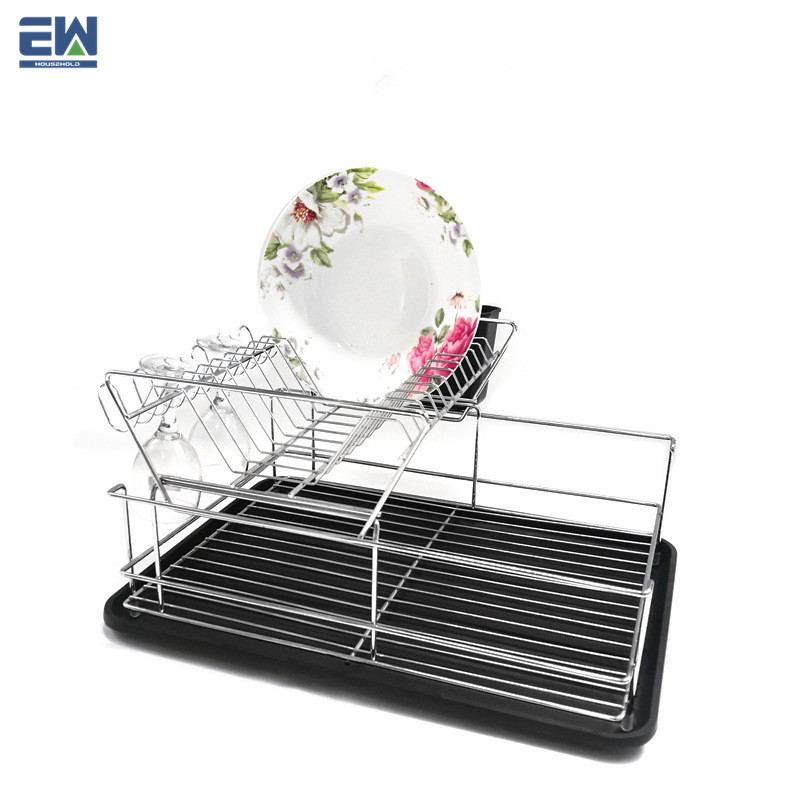 Accueil Accessoires De Cuisine En Acier Inoxydable Égouttoir à vaisselle 2 niveaux De Stockage D'ustensiles Plaque Bol Support