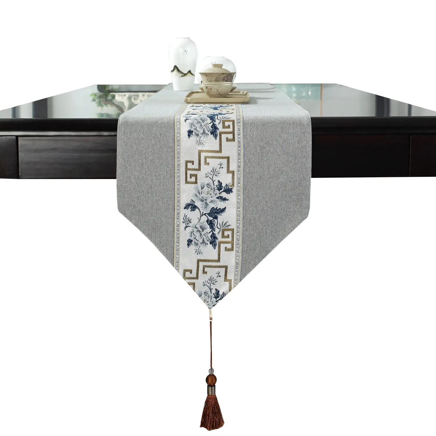 Nuovo classico Tablerunner rettangolare in poliestere Post-moderno con tovaglietta da tavola in lino ricamato