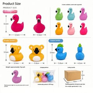 Jouet flottant couineur personnalisé en PVC coloré avec logo, motifs flamant rose, koala, perroquet, pour baignoire d'enfants et jeux aquatiques - Product Image 2