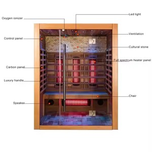Salle de sauna carrée à spectre complet pour soulager le stress et stimuler l'énergie, grande salle de sauna intérieure pour 2 personnes, position allongée - Product Image 3