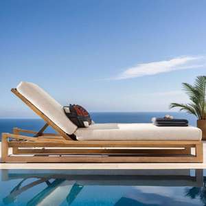 Sillas de Piscina Fáciles de Limpiar, Tumbonas, Chaise Longue de Teca, Muebles de Exterior con Cojín - Product Image 4