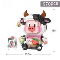 LOZ 1060 pièces Blocs de construction miniatures 3D en forme de vache fraise, jouet éducatif de construction et de modélisation en plastique, cadeau pour les enfants de 5 à 7 ans