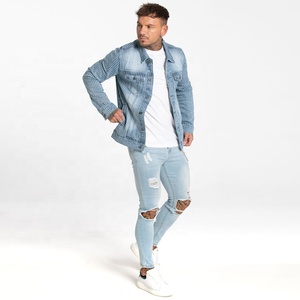High Quality Oem Washed Jeans <strong>Jacket</strong> <strong>Light</strong> Blue Denim <strong>Mens</strong> <strong>Jackets</strong> - Product Image 3