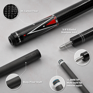 Queue de <span class=keywords><strong>billard</strong></span> professionnelle en fibre de carbone à ultra faible flexion, 100% carbone pur, pour les <span class=keywords><strong>coups</strong></span> de bris et un jeu de précision. - Product Image 1