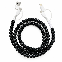 Câble de charge à perles noires 4 en 1, cordon de chargeur de téléphone multi-connecteurs, câble de données USB Type C pour iPhone Android