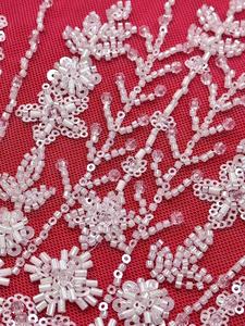 Nuovo disegno del fiore del ricamo della maglia del tessuto francese del pizzo di paillettes abito da sposa di pizzo abito da sposa - Product Image 4