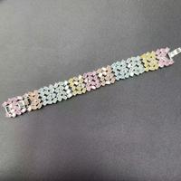 Bracelet à maillons larges en zircon motif floral entrelacé, ton métallique assorti, prix de gros, lot en vrac, petite série personnalisée