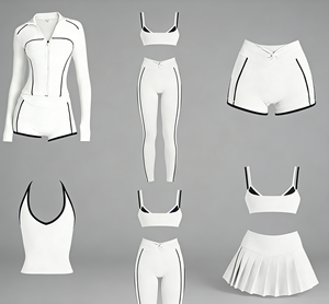 6 Piece Yoga Set Women Custom Logo High Waist Bralette Legging Shorts Pleated Skirt Zip up Jacket Workout Gym Wear