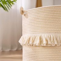 Paniers de rangement en corde de coton tissé durable marron, rangement de panier pliable avec poignées durables panier à linge pliable