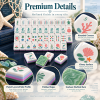 Tuiles de Mahjong américaines en acrylique thème côtière, dos en marbre vert, thème plage et océan, coquille Joker, ensemble de jeu premium, cadeau