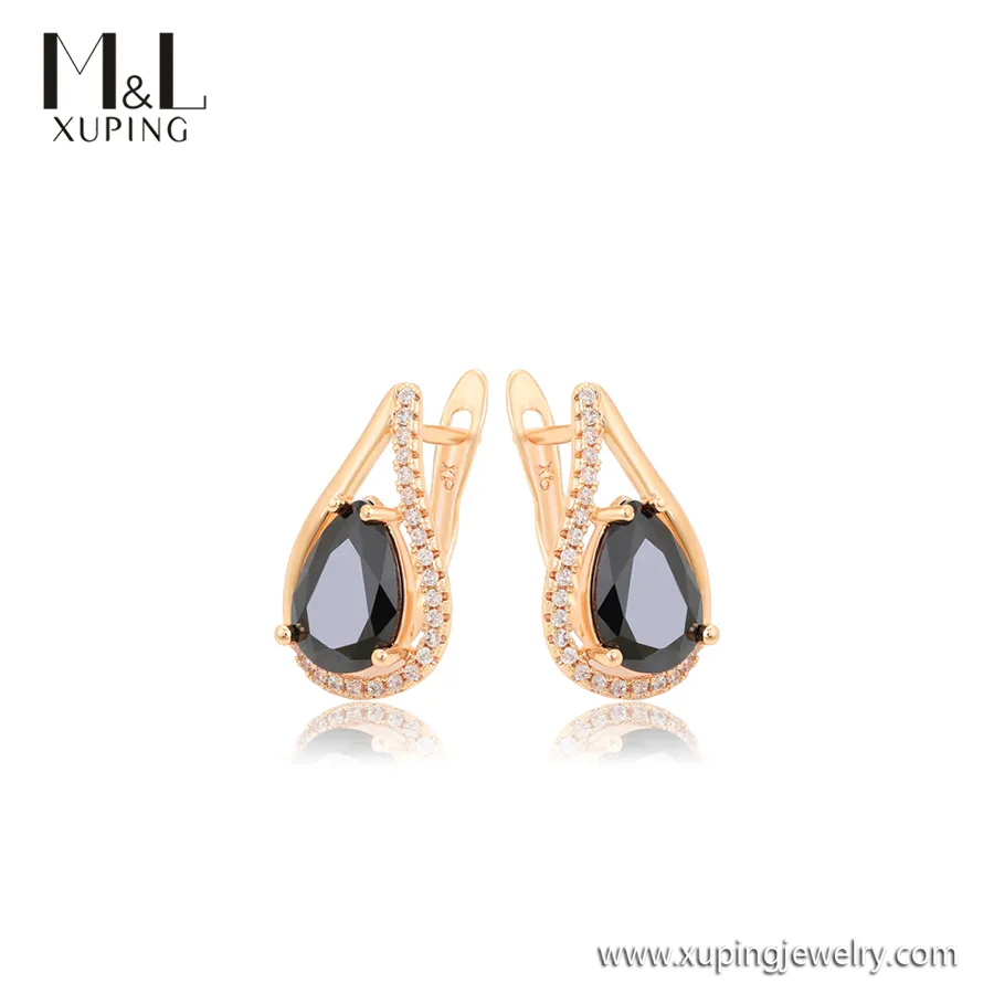 ML10240 XUPING ML Store Woman Fashion Jewelry Accessories 18K Gold Color Black Big And Small Zircon Hoop Earrings