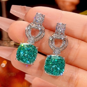 Wholesale Eco-friendly Copper 12*12MM Emerald Green Cubic Zirconia Pendant <b>Earrings</b> Ring Jewellery <b>Set</b> for Women - Product Image 4