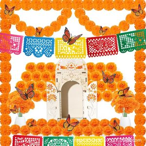 Fleurs artificielles de souci, œillets et lilas en soie de 6 cm pour décorations DIY de fêtes et du Jour des Morts - Product Image 1