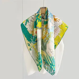 Designer 100 Silk Scarf Women Custom Digital Print Silk Twill Square Scarf For Woman