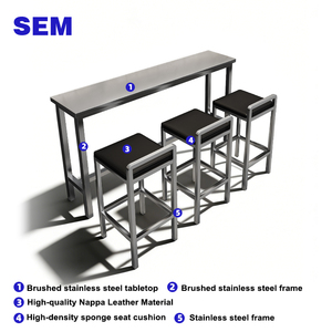 Ensemble <span class=keywords><strong>table</strong></span> haute et chaises de style industriel moderne en acier inoxydable SEM pour cafés et salons de desserts – Tabourets hauts populaires - Product Image 3