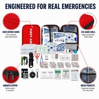 Trousse de premiers secours d'urgence pour l'extérieur, kit de survie en EVA à coque rigide avec lampe torche, boussole, sifflet pour le camping, la randonnée, les voyages, la maison, vente en gros