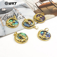 WT-JP440 mode haute qualité coquille d'ormeau naturel plaqué or rond petit pendentif pour les femmes Style Vintage fabrication de bijoux