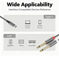 Cable de Audio Tipo C a Doble 6.35mm TRS, Trenzado de Nailon, Conector Estéreo Chapado en Oro para Mezcladora, Amplificador, Altavoz, Estudio de Grabación