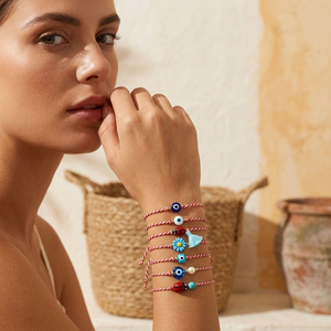 Pulsera de cuerda trenzada roja y blanca hecha a mano Resoul con amuleto de mariquita y flor margarita, joyería de protección y buena suerte para mujer - Product Image 3