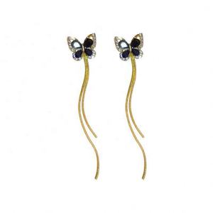 ต่างหูแบบห้อยประดับพู่ยาวรูปผีเสื้อสีดำสไตล์เกาหลี ประดับเพชร ดีไซน์สวยเก๋ทันสมัย ชุบทอง สำหรับผู้หญิง ทำจากโลหะผสมสังกะสี - Product Image 6