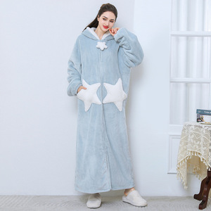 Camisón largo y grueso de lana coral para hombre, albornoz de franela para parejas, camisón perezoso con <span class=keywords><strong>cremallera</strong></span> de estrella, sherpa, Otoño/Invierno - Product Image 5