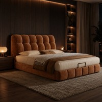 Base de Cama Moderna con Plataforma Marrón y Tela de Chenilla para Dormitorio Queen/King