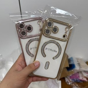 Funda Magnética Transparente en Forma de C para Teléfono, con Brillantina y Pedrería, Marco Electrochapado, para iPhone 17 16 Pro Max - Product Image 6