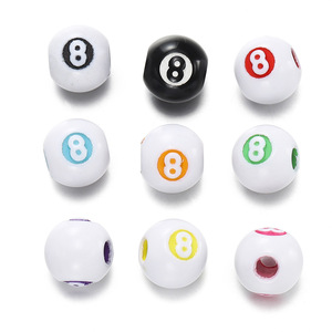 Acrylic Round Beads 12mm Black 8-<b>Ball</b> Design For <b>Bracelet</b> Making DIY Jewelry Accessories - Product Image 5