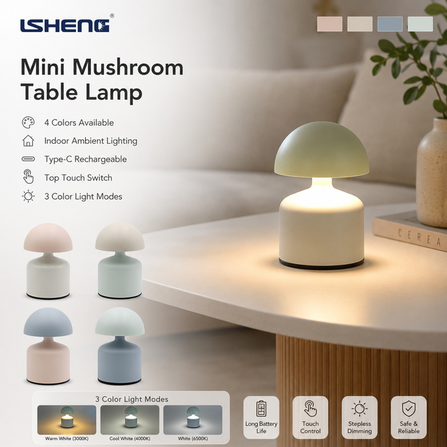 Rechargeable Mini Mushroom LED Table Lamp Touch Control 3 Color Modes Dimmable Bedside Desk Lamp