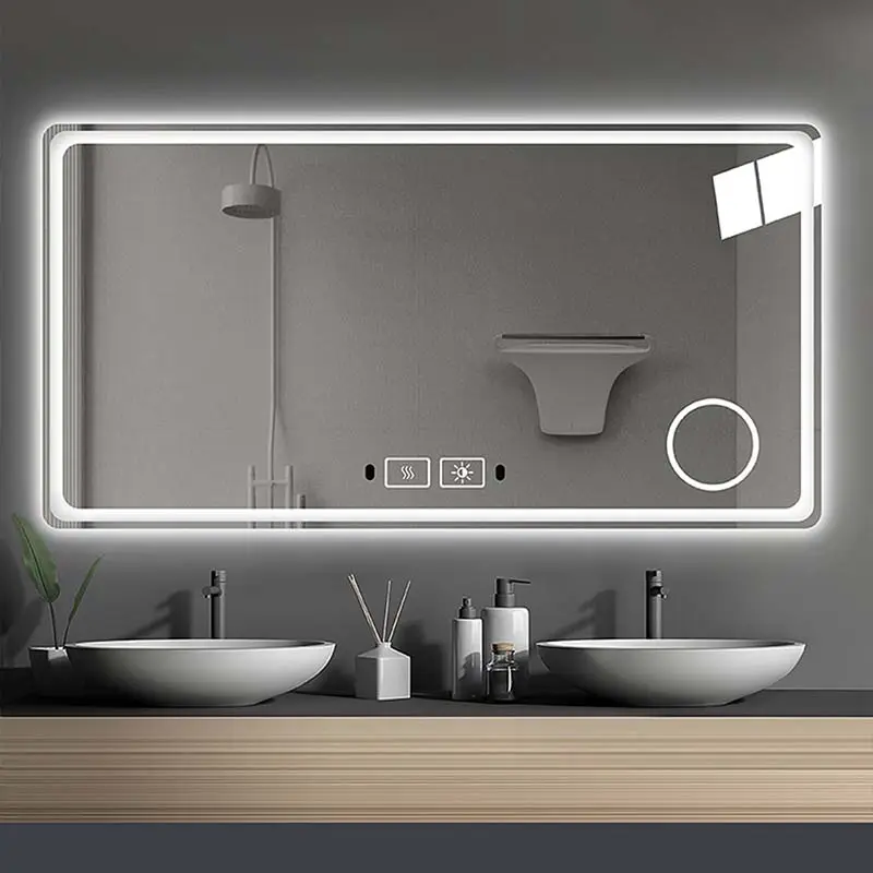 Specchio a parete per lavabo rettangolare a led dal design contemporaneo