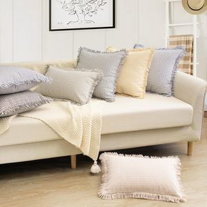 Hiện đại dệt bọt sọc thân thiện với môi cotton vuông mộc mạc trang trại giọng trang trí gối bao gồm rìa có thể giặt - Product Image 4