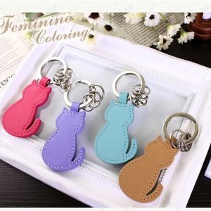 Japanese-style cute cat-shaped PU <b>keychain</b>, cat-themed bag <b>leather</b> charm, factory wholesale. - Product Image 1