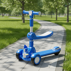 Trottinette d'extérieur pliable 3-en-1 tendance pour enfants avec siège, musique, lumières et pédales – Véhicule d'équilibre pour enfants - Product Image 2