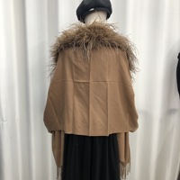 Nouveau Style femmes cachemire châle plume d'autruche mode hiver Capes couleur unie dame ponchos avec glands