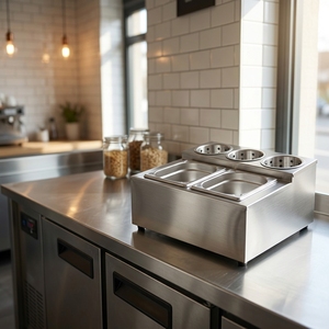 Exhibidor de Buffet de Acero Inoxidable para Almacenamiento de Condimentos y Cubiertos con Orificios Cilíndricos, Equipo de Cocina Comercial para Hoteles - Product Image 4