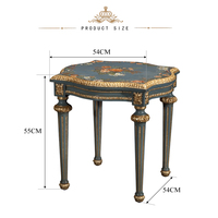 Table d'appoint en bois massif de style européen Yips LD-1604-1394, sculptée à la main, peinte à la main avec un motif floral, pour salon, chambre à coucher, style classique