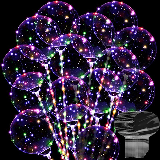 Lichtgevende Led Bobo Bubble Ballonlicht Met Stokken Led Gloeiende Transparante Heldere Ballonnen Met Confetti Aan De Binnenkant